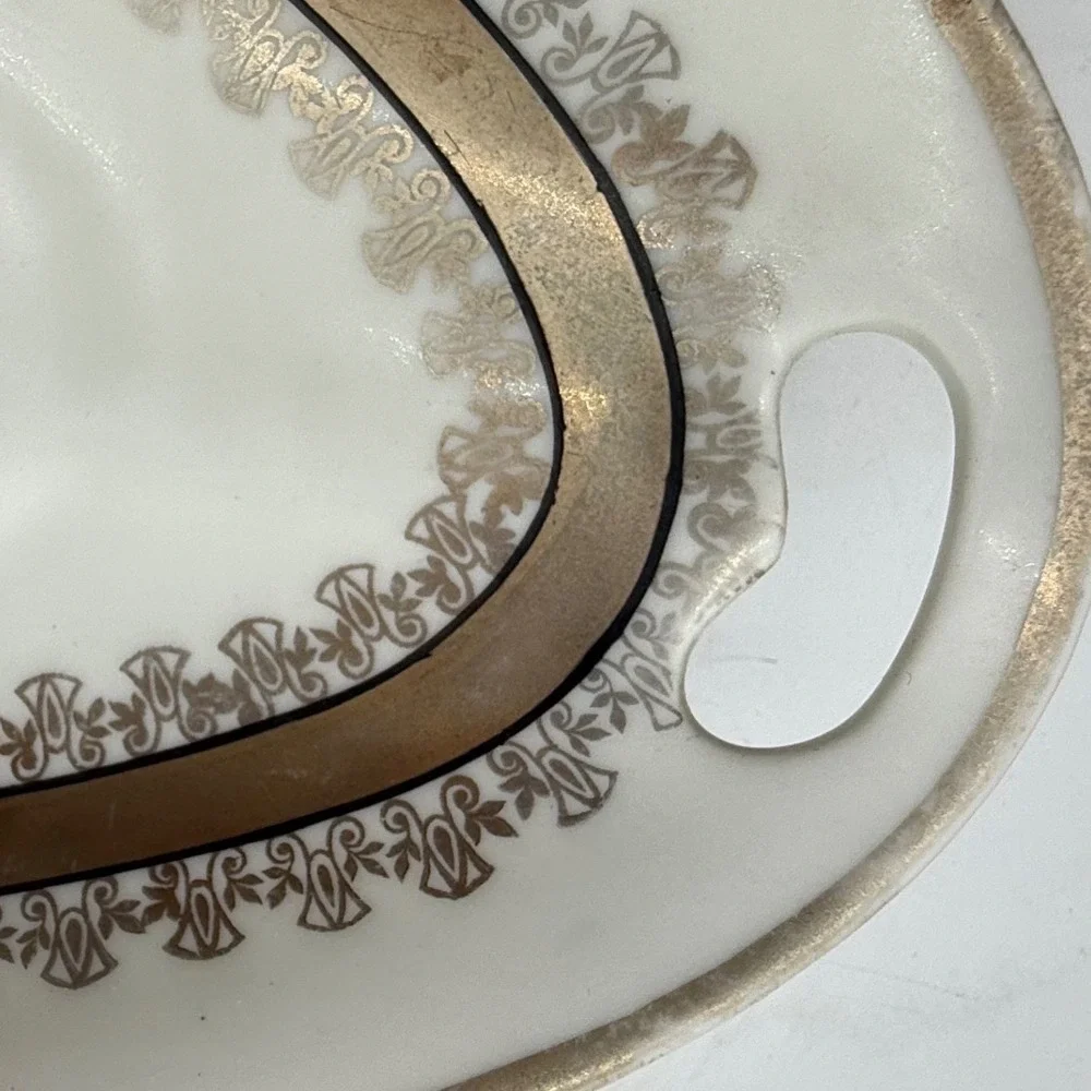 PV Vessra Germany Porcelain Oval Serving Bread Dish Gold Trim Handles art deco‎